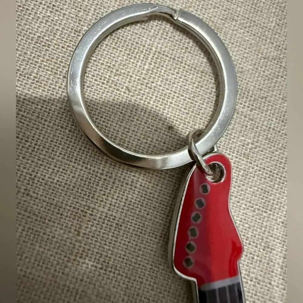 Guitar Bottle Opener Keychain Red & White – Rockin’ Accessory for Music Lovers